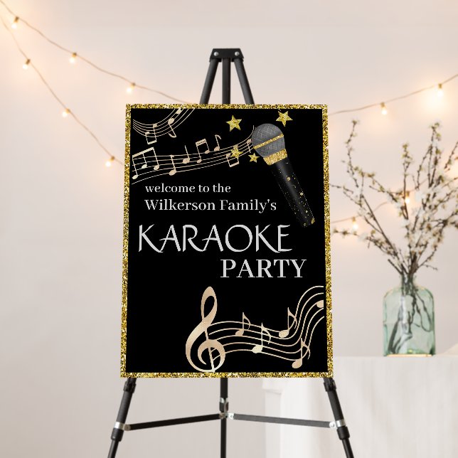 Gold and Black Microphone Music Karaoke Party Foam Board (In Situ (Stand))