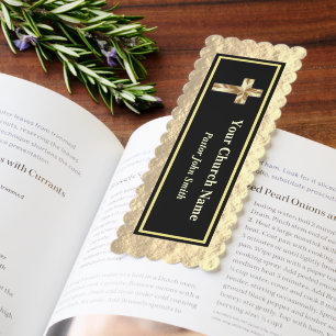 Gold and Black Minimalist Church Name Bookmark