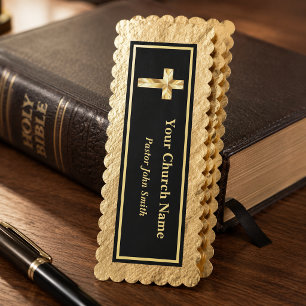Gold and Black Minimalist Church Name Bookmark