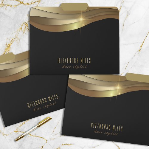 Gold And Black Minimalist Modern Trendy Chic Name File Folder