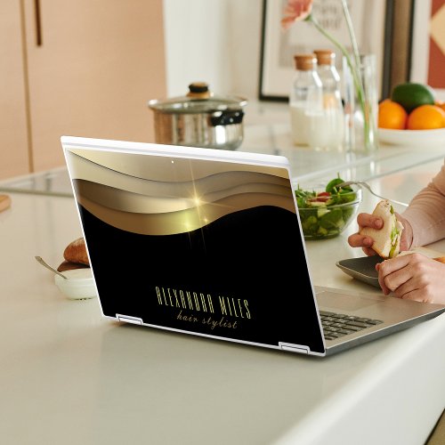 Gold And Black Minimalist Modern Trendy Chic Name HP Laptop Skin