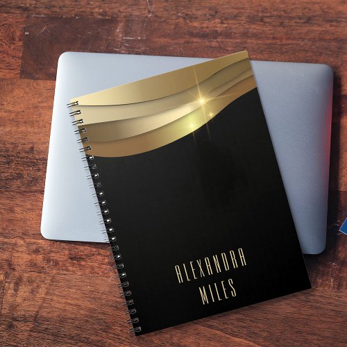 Gold And Black Minimalist Modern Trendy Chic Name Notebook