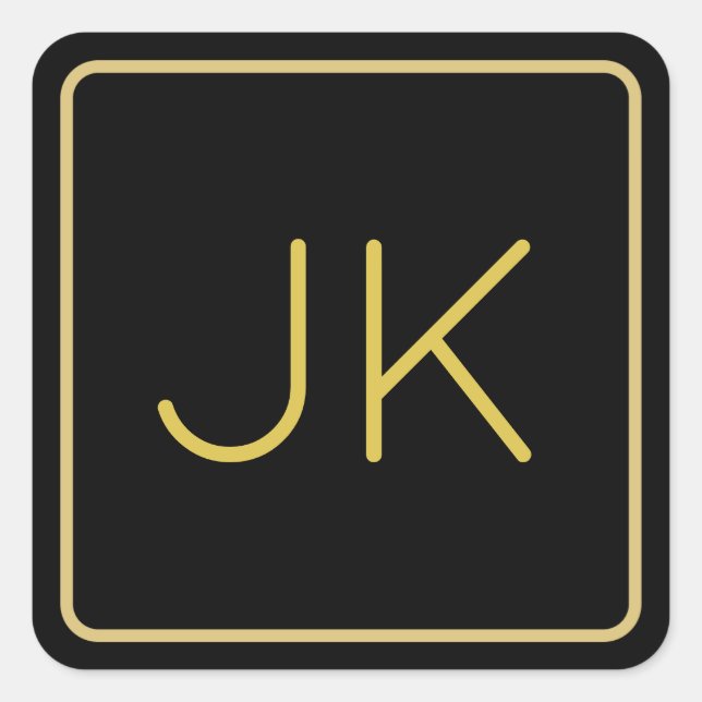 Gold and Black Minimalist Typography Monogram Square Sticker (Front)