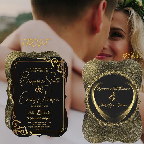 gold and black modern elegance wedding invitation