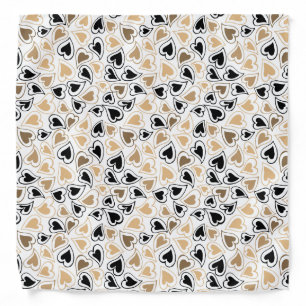 Gold and Black Modern Hearts Pattern Bandana