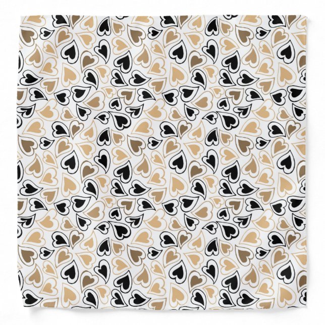 Gold and Black Modern Hearts Pattern Bandana (Front)