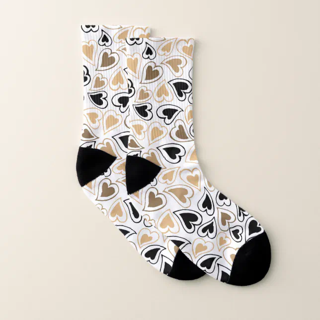 Gold and Black Modern Hearts Pattern Socks | Zazzle