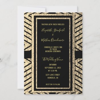 Gold And Black Modern Wedding Invitation by GlitterInvitations at Zazzle