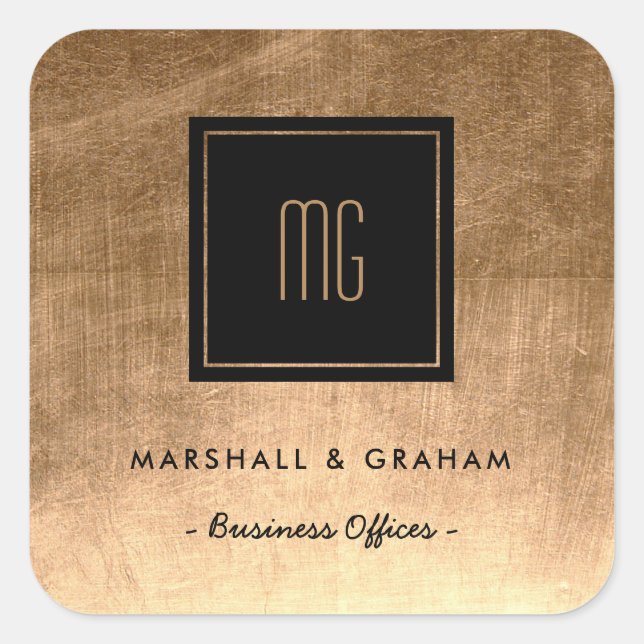 Gold and Black Monogram Business Stickers (Front)