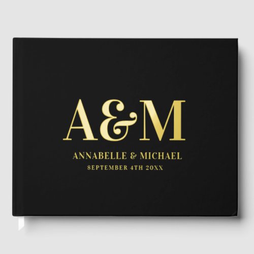 GOLD AND BLACK MONOGRAM MINIMALIST WEDDING  FOIL GUEST BOOK 