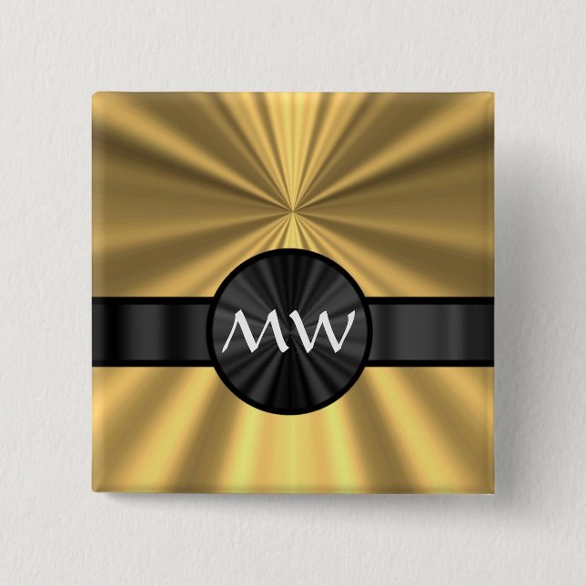 Gold and black monogram pinback button (Front)