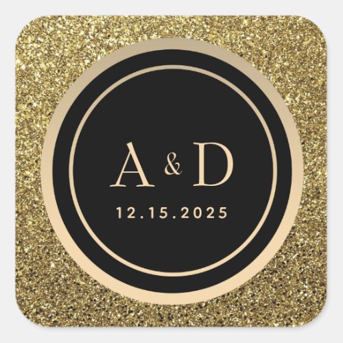 Gold and Black Monogram Wedding Square Sticker