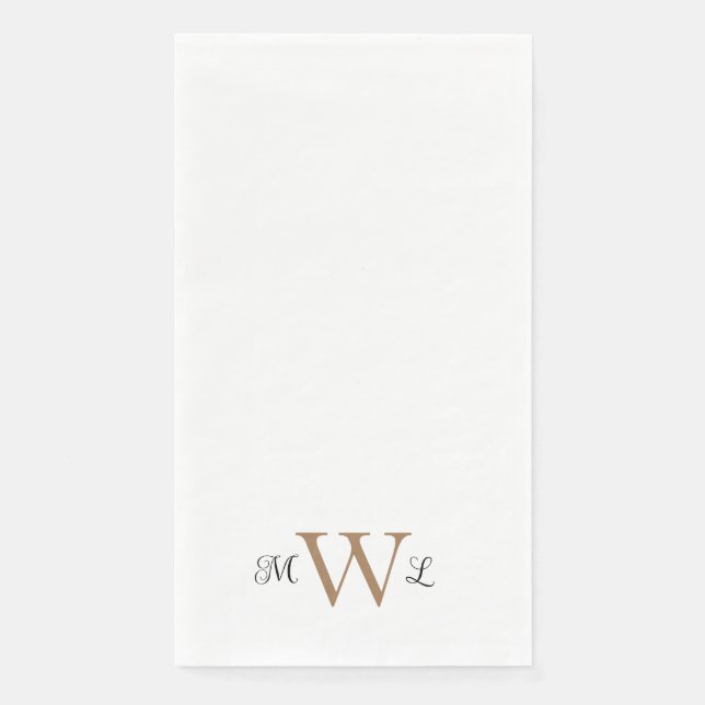 Gold and Black Monogram White Elegant Wedding Paper Guest Towels (Front)