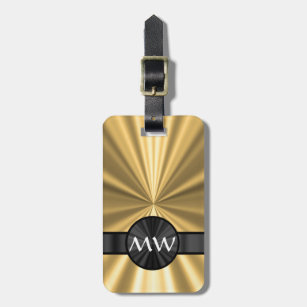 Gold and black monogrammed luggage tag