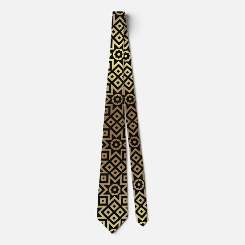 Gold And Black Moroccan Mosaic Geometric Pattern Neck Tie