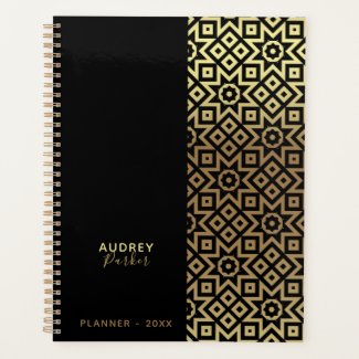 Gold And Black Moroccan Mosaic Geometric Pattern Planner