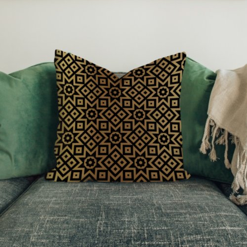 Gold And Black Moroccan Mosaic Geometric Pattern  Throw Pillow