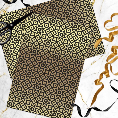 Gold And Black Moroccan Mosaic Geometric Pattern Tissue Paper