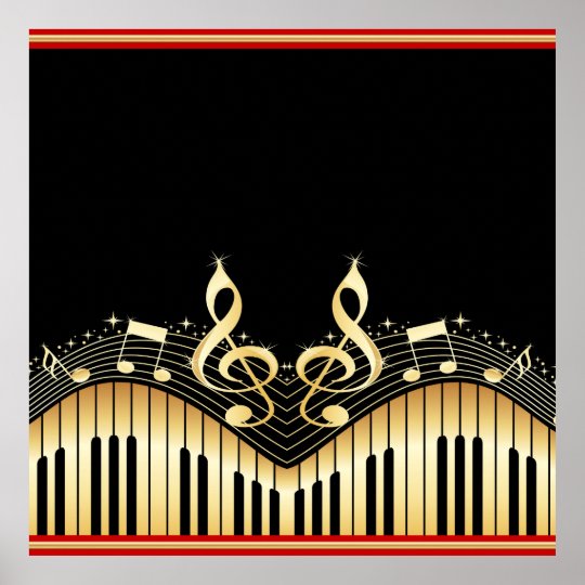 Gold And Black Music Notes Black Background Poster | Zazzle.com