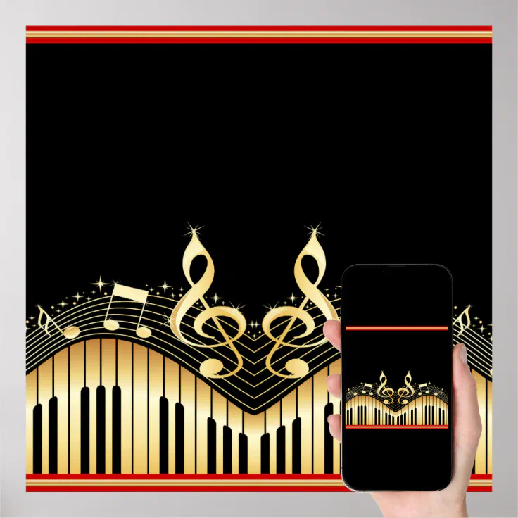 Gold And Black Music Notes Black Background Poster | Zazzle