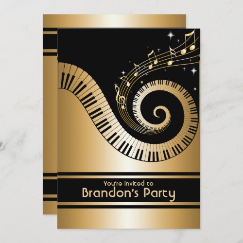 Gold and black Music Notes Invitations