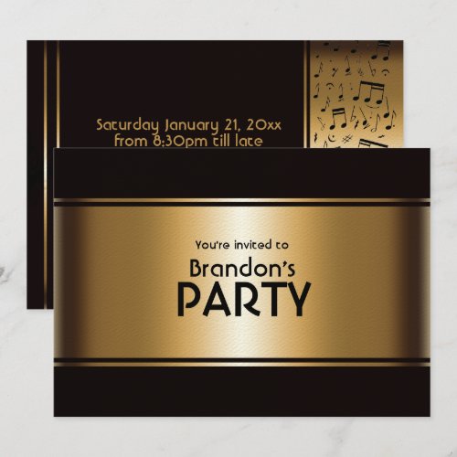 Gold and Black Music Notes Invitations