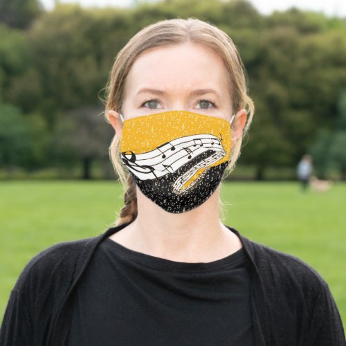 Gold and black music theme adult cloth face mask