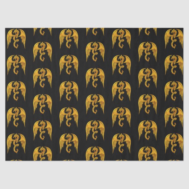 Gold and Black Mythical Dragon Tissue Paper (Front)