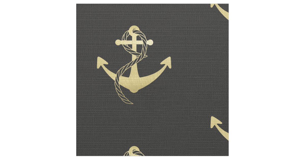 Gold and Black Nautical Anchor Fabric Zazzle