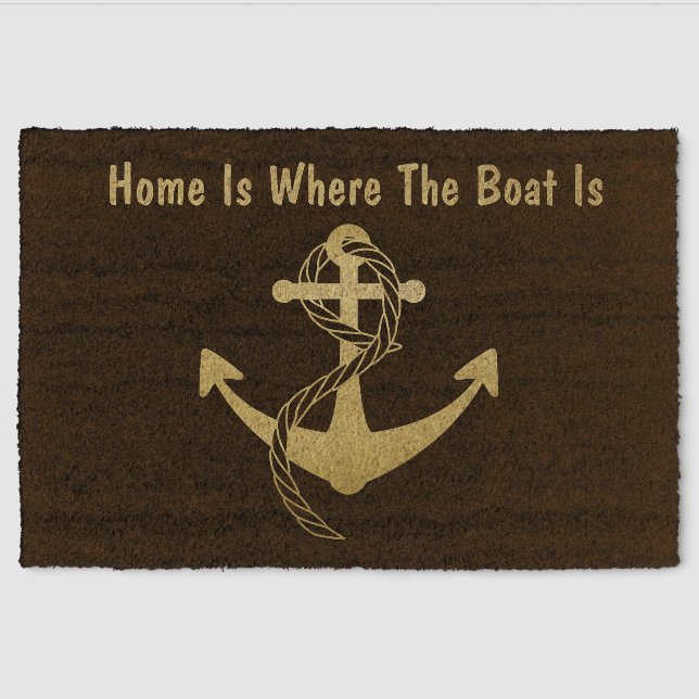 Gold and Black Nautical Anchor Sailing  Fiber Doormat (Front)