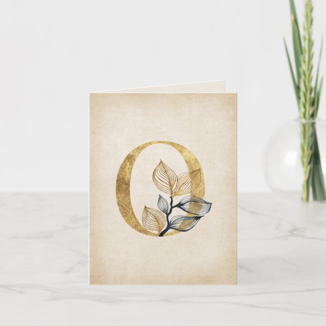 Gold and Black O Monogram With Leaves Note Card (Front)