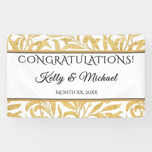 Gold and Black on White Elegant Congratulations Banner (Horizontal)
