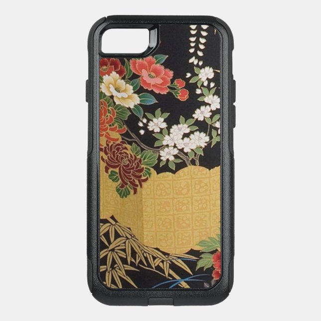 Gold and Black Oriental Japanese Kimono Floral  Otterbox iPhone Case (Back)
