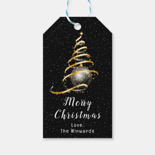 Gold and Black Ornament Merry Christmas Gift Tags