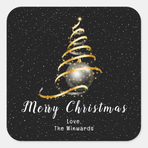 Gold and Black Ornament Merry Christmas Square Sticker