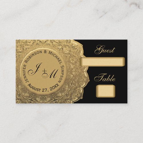 Gold and Black Ornamental Monogram Place Card