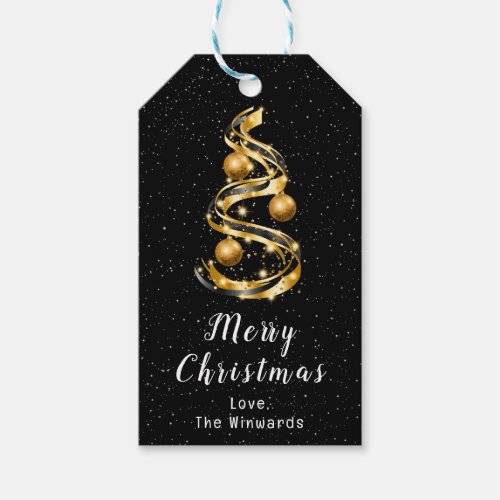 Gold and Black Ornaments Merry Christmas Gift Tags