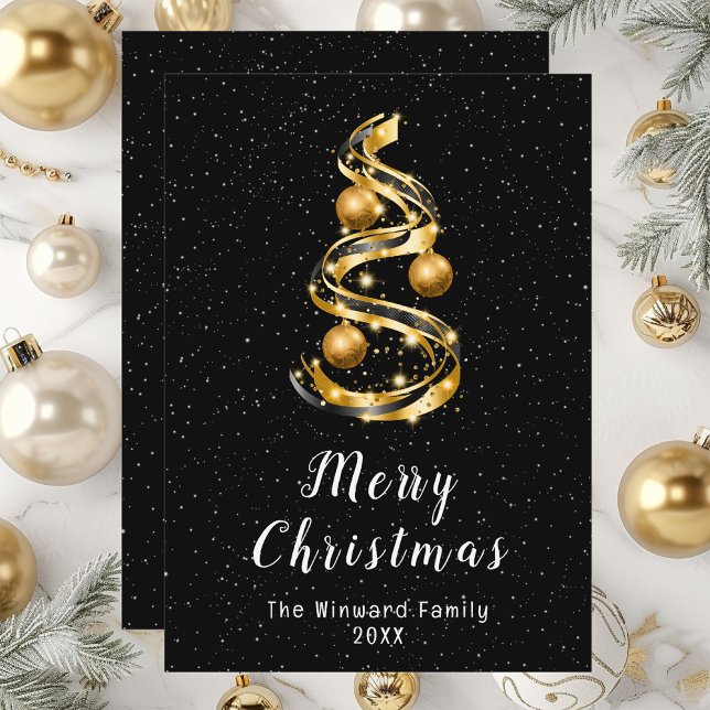 Gold and Black Ornaments Merry Christmas Holiday Card (Creator Uploaded)