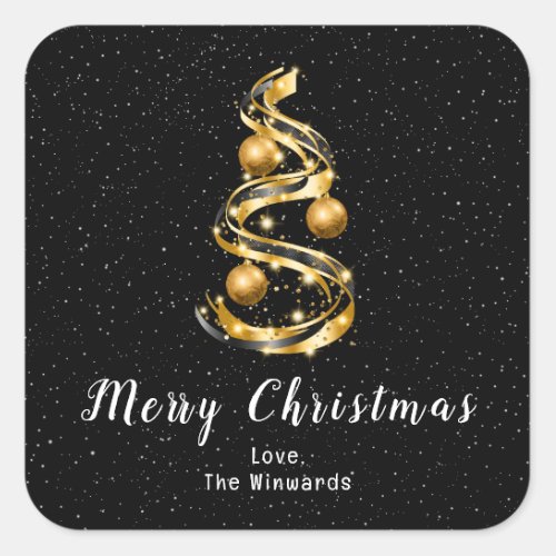 Gold and Black Ornaments Merry Christmas Square Sticker