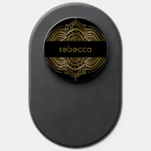 Gold and black ornate mandala custom monogram PopSocket