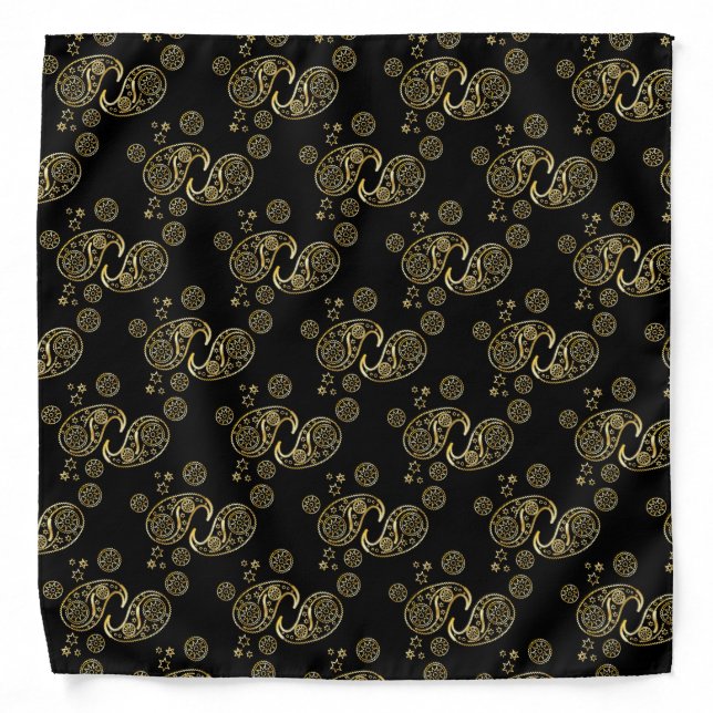 Gold and Black Paisley Design Bandana (Front)