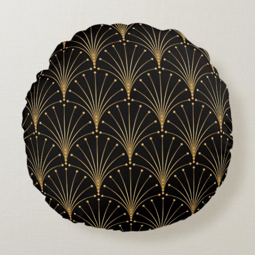 Gold and black pattern Luxury background Round Pillow