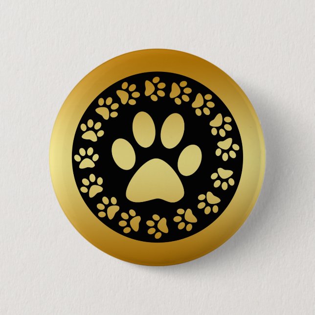 GOLD AND BLACK PAW PRINTS PINBACK BUTTON (Front)