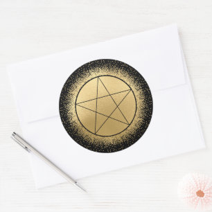 Gold And Black Pentagram Classic Round Sticker