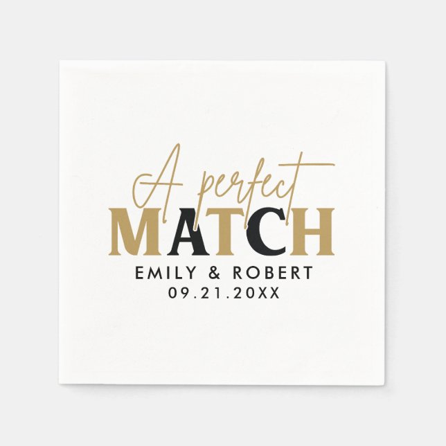 Gold and black-Perfect Match Wedding Gift Napkins (Front)