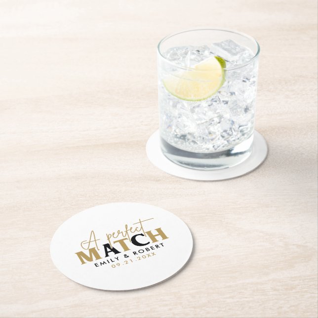 Gold and black-Perfect Match Wedding Gift Round Paper Coaster (Insitu)