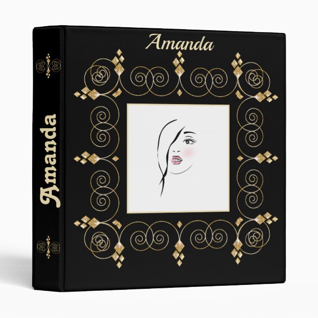 Gold and black, personalized, created for yo 3 ring binder (Front/Spine)