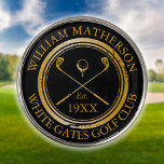 Gold And Black Personalized Golf Club Name Golf Ball Marker<br><div class="desc">Featuring a classic crossed golf clubs and golf ball aged retro stamp effect design these golf ball markers are ideal for all golf clubs and golf club members. Personalize with the name of the club member,  golf club name and the year the golf club was established. Designed by Thisisnotme©</div>