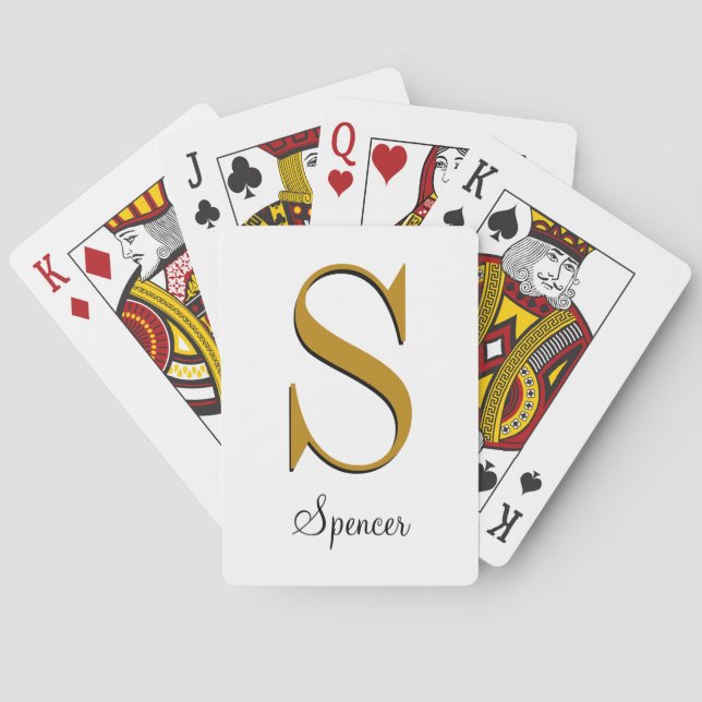 Gold And Black Personalized Monogram Custom Name Poker Cards (Back)