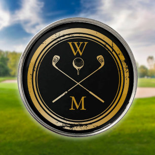 Gold And Black Personalized Monogram Golf Ball Marker